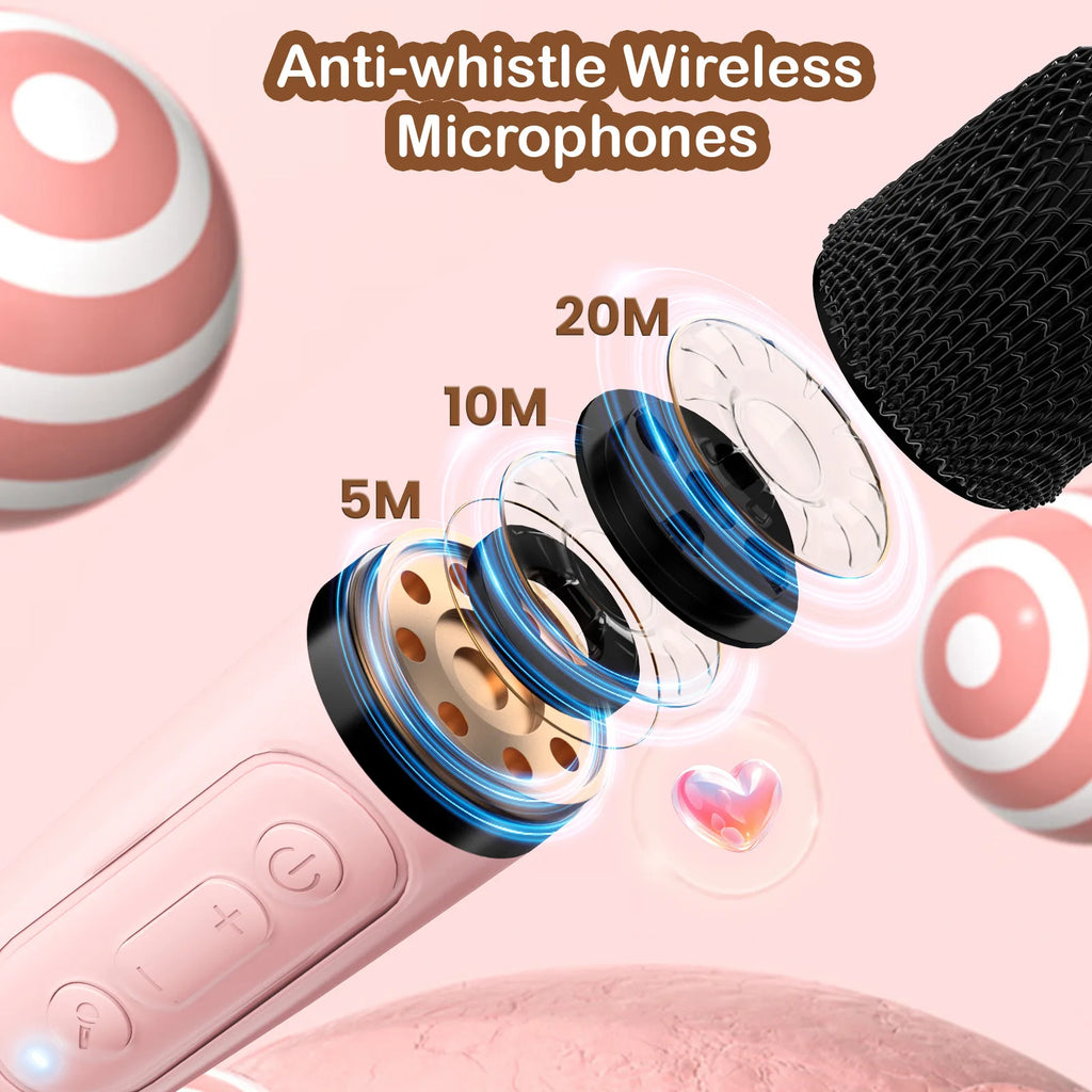 Viel Spaß mit der Party-Portable 2-teiligen Bluetooth Karaoke Maschine mit 5.3PA Lautsprechersystem, kabellosen Mikrofonen für Home Entertainment