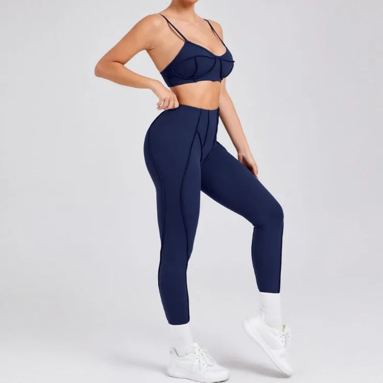 Nahtlose Yoga-Sets Sport-Fitness Hochbund-Hüfthebe-Formhose Rückenfreier BH-Anzug Workout-Gym-Leggings-Sets für Damen