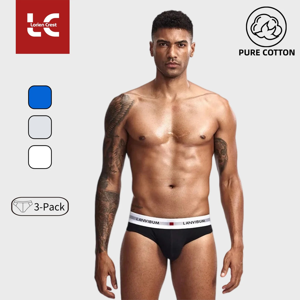 3 Stk. 【LORIEN CREST】 Herren Pure Baumwolle Tiefsitzende Elastische Sexy Lockere Atmungsaktive Jugend Panty-Bund Unterwäsche Sommer Baumwollslips