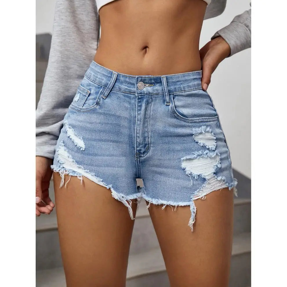 Damen Hotpants Jeans Shorts Zerrissen Kurze Hose Distressed A-Linie High Waist Sommer Streetwear Skinny Hot Pants Mode Freizeitkleidung