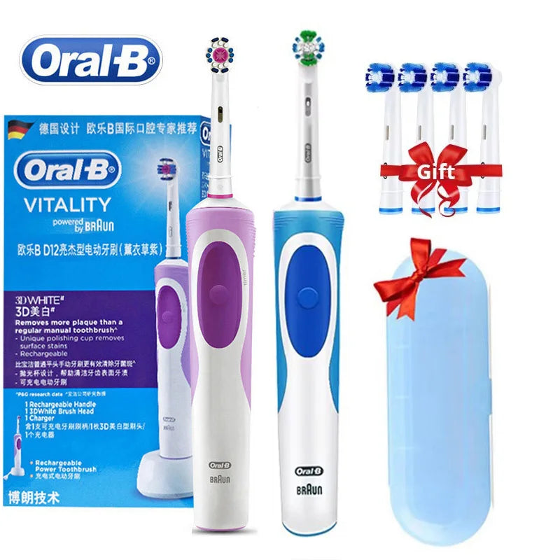 Oral B Elektrische Zahnbürste 2D Rotierende Vibrationsreinigung Ladezahnbürste Cross Action Borsten Mundpflege 4 Geschenk-Bürstenköpfe gratis