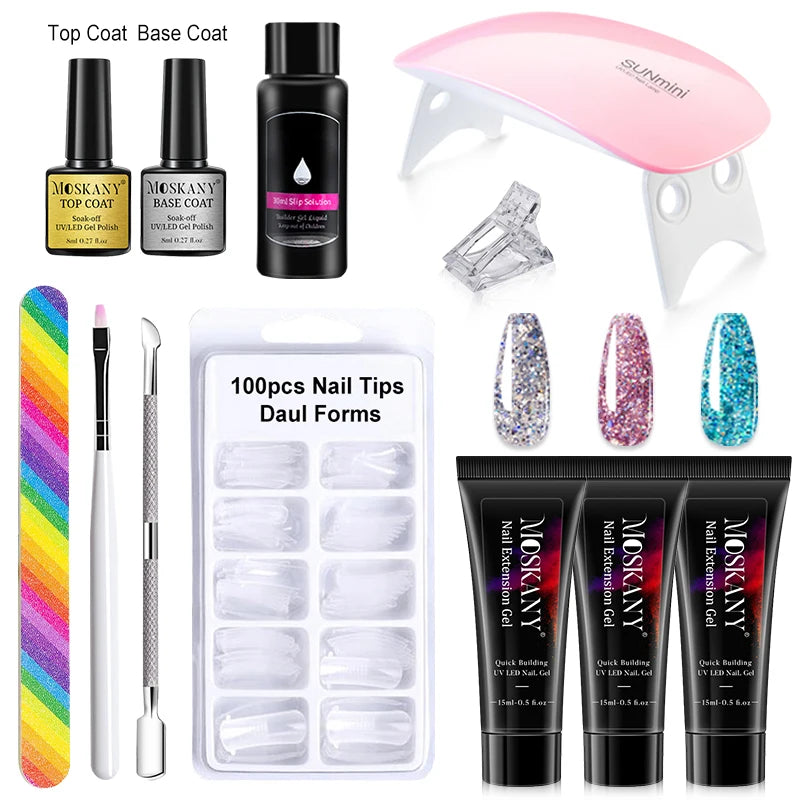 Poly Nail Gel Komplettset mit 6W LED-Lampe Nagelset für Anfänger Nagelspitzen Kunst 3D-Design Dekoration Verlängerung Maniküre Werkzeugset