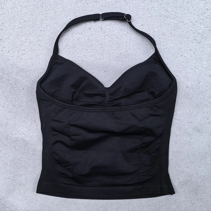 Verstellbares Sport-Neckholder-Oberteil Damen Rückenloses Gym-Top mit integriertem BH Yoga-Kleidung Ärmellose Shirts Workout-Outfits Tanktop