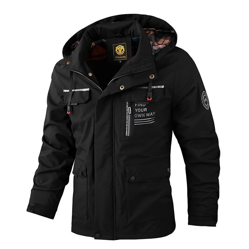 Mode Herren Freizeit Windbreaker Jacken Kapuzenjacke Herren Wasserdicht Outdoor Softshell Wintermantel Kleidung Warmer Fleece Dick