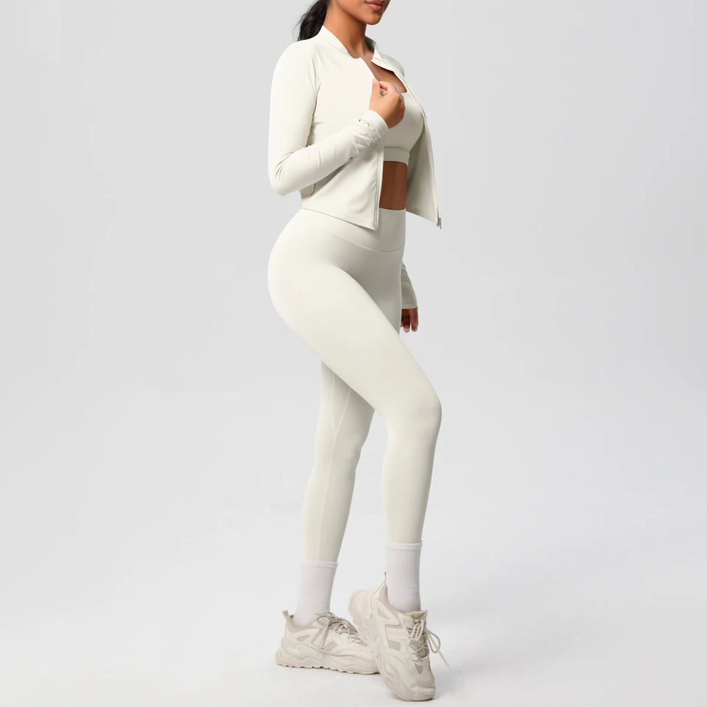 3-teiliges Sportbekleidung Yoga-Set Gym Sport-BH Reißverschlussjacke Leggings Kleidung Sportbekleidung Yoga-Anzüge für Damen Fitness-Set Trainingsanzug