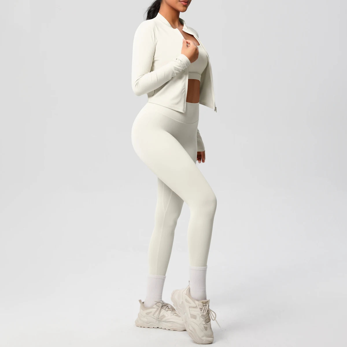 3-teiliges Sportbekleidung Yoga-Set Gym Sport-BH Reißverschlussjacke Leggings Kleidung Sportbekleidung Yoga-Anzüge für Damen Fitness-Set Trainingsanzug