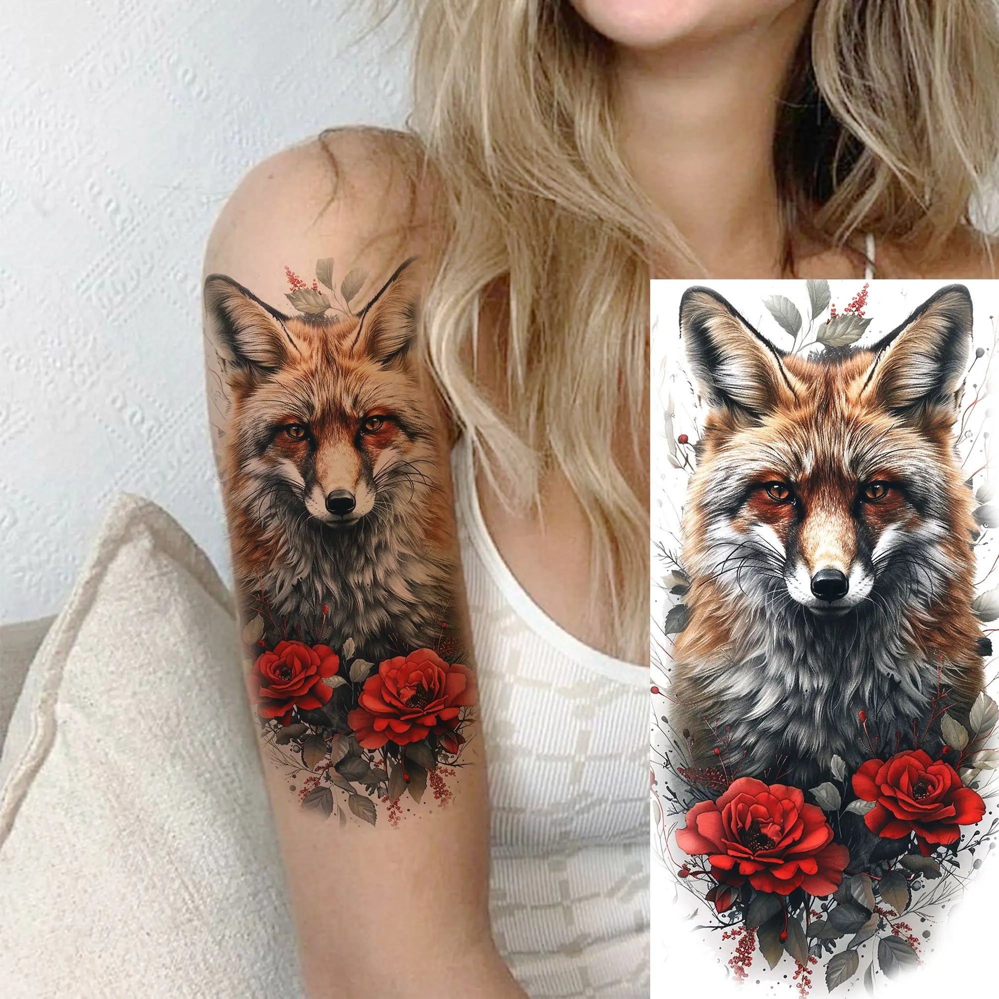 1 Blatt einzigartige Aquarell-Löwe-Tiger-Tier-Temporäre Tattoos langanhaltend wasserdicht Fuchs Eule gefälschter Tattoo-Aufkleber Körperkunst Tattoo