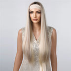 ALAN EATON Lange blonde synthetische Stirnbandperücke Ombre Blond glattes Haar Perücken natürlich aussehend Hitzebeständige Faser für den täglichen Gebrauch