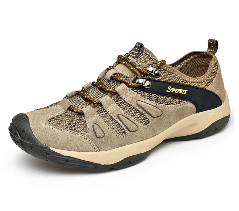 Spring Summer Leather Mesh Outdoor Trekking Shoes Hiking Shoes  Walking Tourism Camping Upstream Sneakers Anti-Slip Breathable