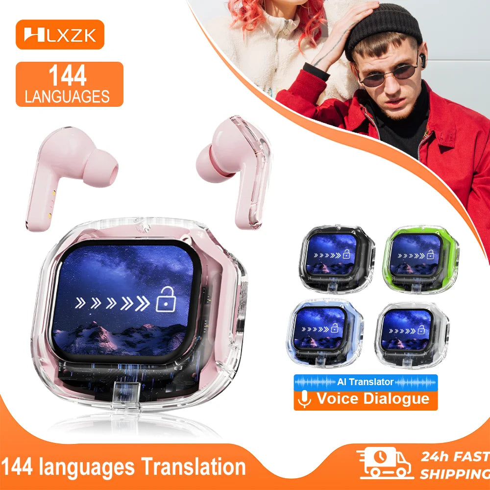 Übersetzung Kopfhörer mit Touchscreen Kabellos Bluetooth 5.4 Smart Earphone HiFi Audio Hohe Qualität Transparente Hülle Headset