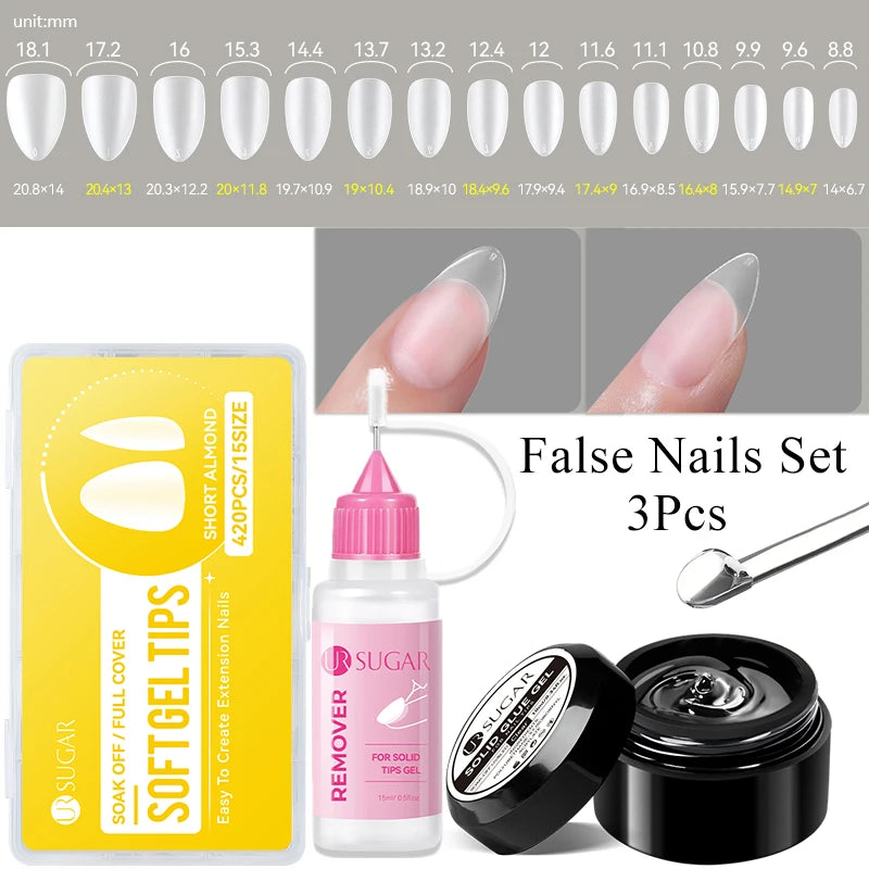 UR SUGAR 3PCS False Nails Set With 420Pcs Matte Soft Gel Tips Solid Glue Gel Remover Quick Nail Extension Kit Nail Beauty Starte Main image