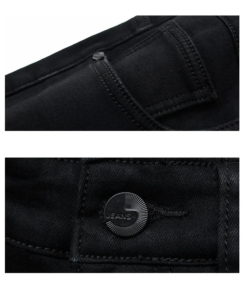 Frühling Herbst Herren Klassische Modemarke Jeans Homme Mann Weiche Stretch Schwarze Biker Maskulino Denim Hose Herrenhosen Overalls