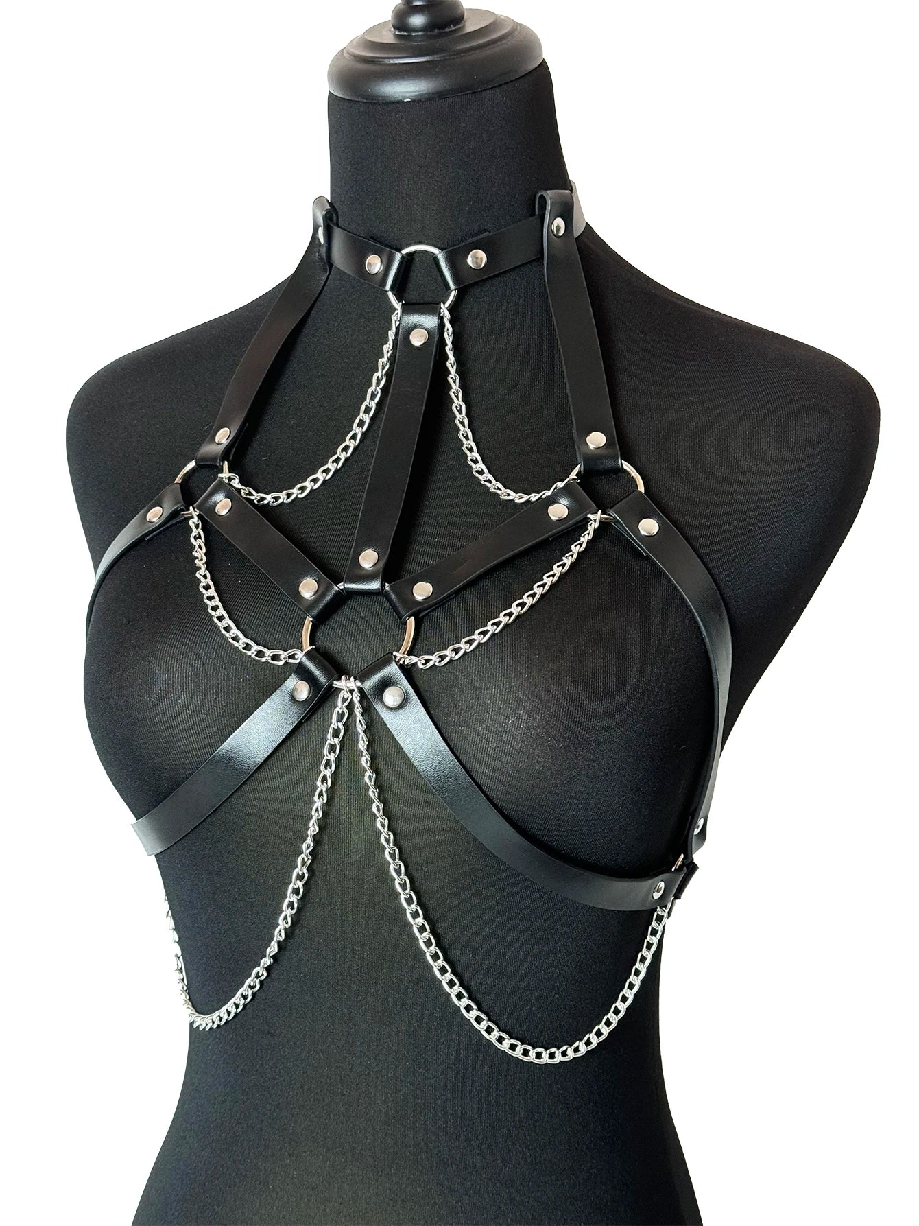 Women Fashion Belt Female Street Style Harness Adjustable Chest Belt with Chain Leather Waistband Gothic Clothing Accessories