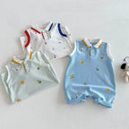 2026 Neue Sommer-Babykleidung 0-2 Jahre Cartoon-Print Ärmelloser Polo-Strampler Atmungsaktives Mesh-Gewebe mit Knopfleiste und Druckknopfverschluss