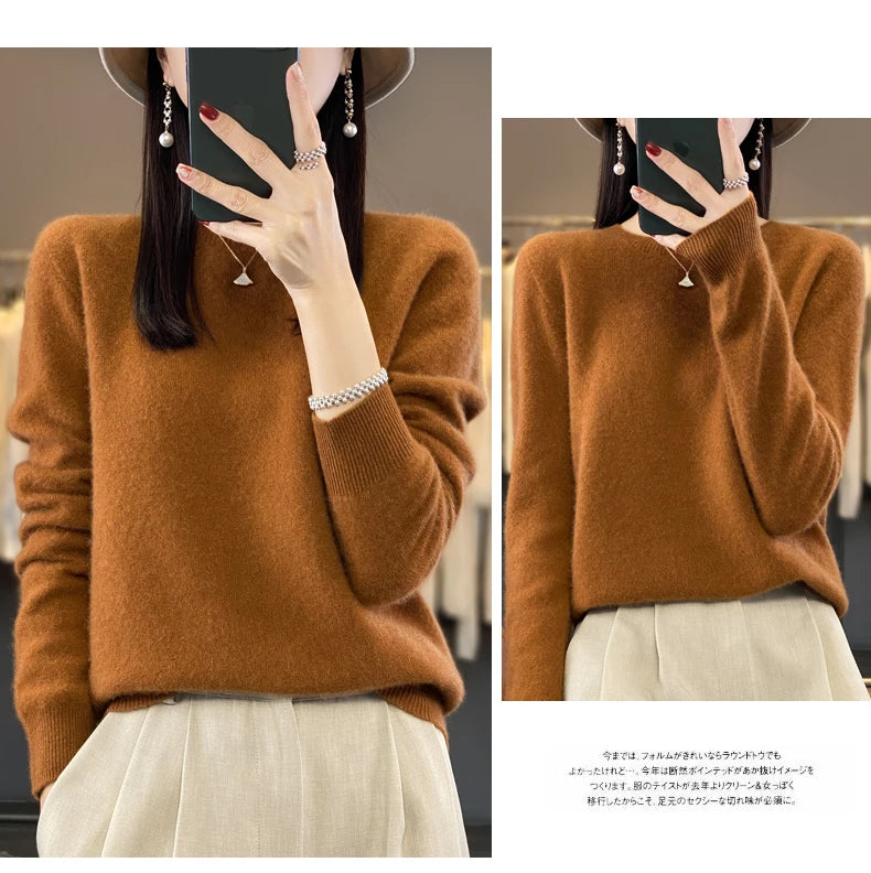 100 % Merinowolle Pullover Damen O-Ausschnitt Kaschmir Strickwaren Female Pullover Herbst Winter Freizeit Oberteile Einfarbig Weiche Kleidung