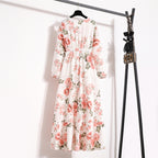 Frühling Sommer Damen Maxikleider Casual Langarm Geblümt O-Ausschnitt Damen Boho Strandparty Langes Kleid Mujer Vestidos