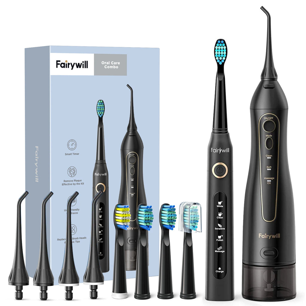 Fairywill Water Dental Flosser Zähne Tragbarer kabelloser USB Munddusche Reiniger IPX7 Wasserdichtes Elektrische Zahnbürsten Set Zuhause