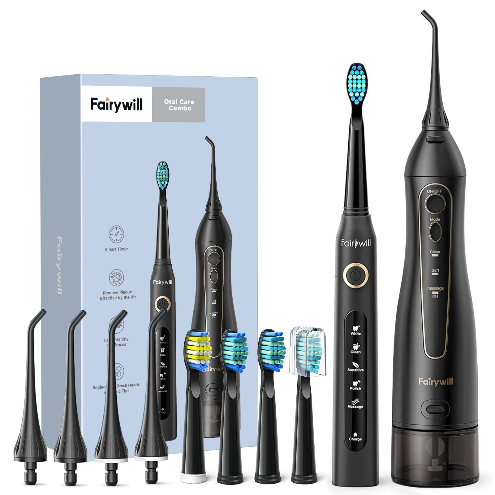 Fairywill Water Dental Flosser Zähne Tragbarer kabelloser USB Munddusche Reiniger IPX7 Wasserdichtes Elektrische Zahnbürsten Set Zuhause