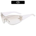 Neue Y2K Randlose Punk-Sonnenbrille Goggle Damen Herren Luxusmarke Wrap Around Sonnenbrille Fünf Sterne Eyewear Sport One Piece Shades