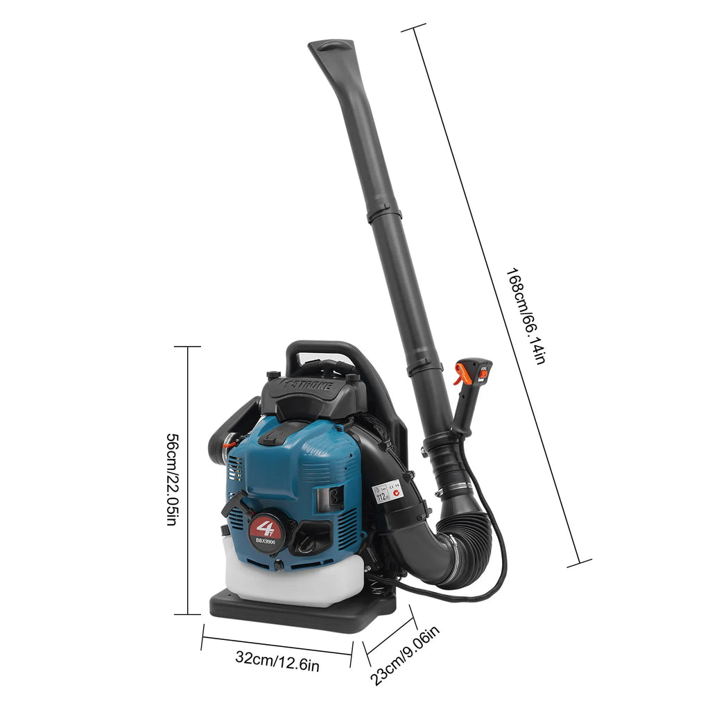 75.6CC 4-Takt Benzin-Rucksacklaubbläser, 2600W 498FT mit Tempomat, zur Reinigung von Gartenabfällen, kommerzieller und privater Gebrauch