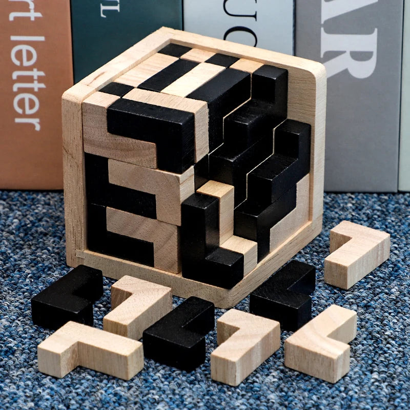 Kreatives 3D-Würfelpuzzle Luban Ineinandergreifendes Kreatives Pädagogisches Holzspielzeug Gehirn-IQ-Geist Frühlerngeschenke Für Kinder
