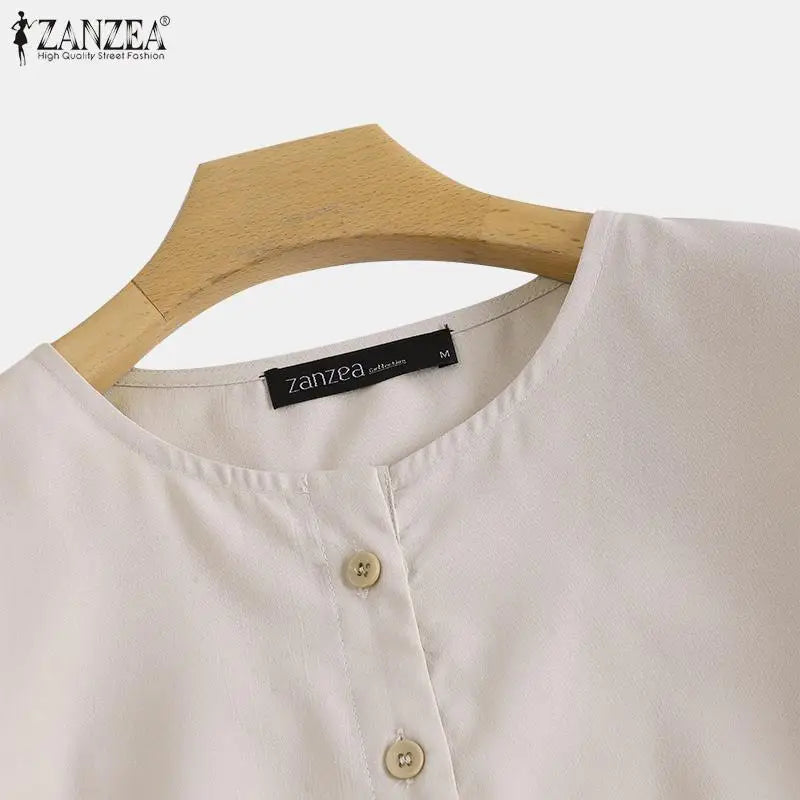 ZANZEA Mode Herbst Langarm Bluse Damen Weites Hemd Elegant Einfarbig OL Arbeitsplatten Lässig Locker Urlaub Arbeit Blusen Damen
