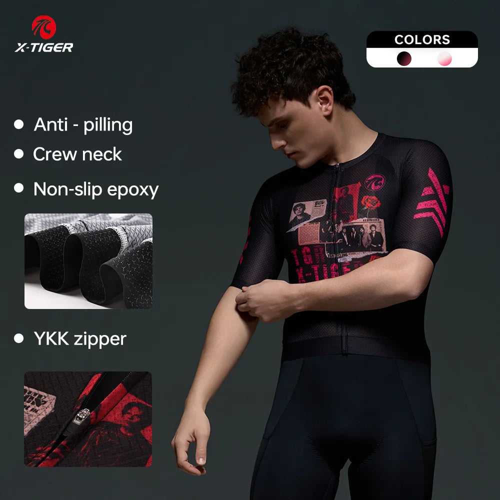X-TIGER GALE SERIES Herren Radtrikot Kurzarm Slim Fit Rock Punk Style Atmungsaktives Trikot für Mountainbike und Rennrad