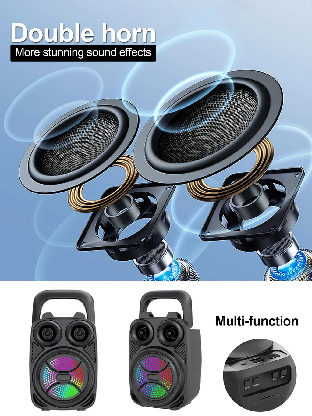 500mAh Bluetooth-Lautsprecher Soundbox Hochleistungs-Bluetooth-Lautsprecher TF-UDisk-Karaoke-Handlautsprecher Subwoofer zum Tanzen