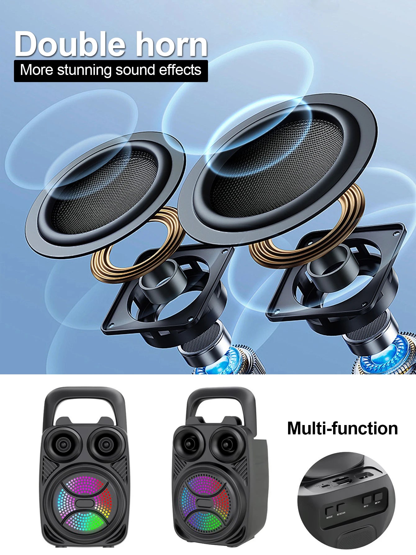 500mAh Bluetooth-Lautsprecher Soundbox Hochleistungs-Bluetooth-Lautsprecher TF-UDisk-Karaoke-Handlautsprecher Subwoofer zum Tanzen