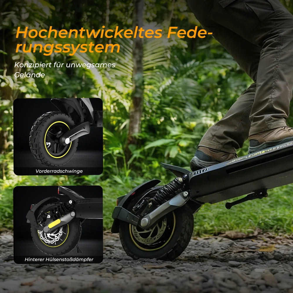 V5Pro Offroad E-Scooter 10 Zoll ABE zertifiziert 500W 48V12.5Ah Geländereifen Dual Federung E-Bremse Voltix APP Deutschland