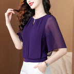 Sommerkleidung Halbarm-Chiffonbluse 2025 Neue Mode Loose Damen Tops Einfarbige Freizeit-Pullover-Shirts