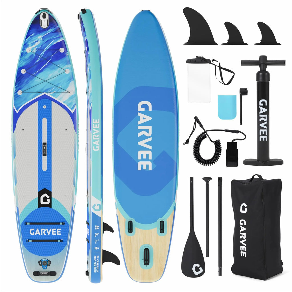 Aufblasbares Stand-Up Paddleboard Komplettset mit verstellbarem Paddel/Handpumpe für Wassersport und Surfen im Freien