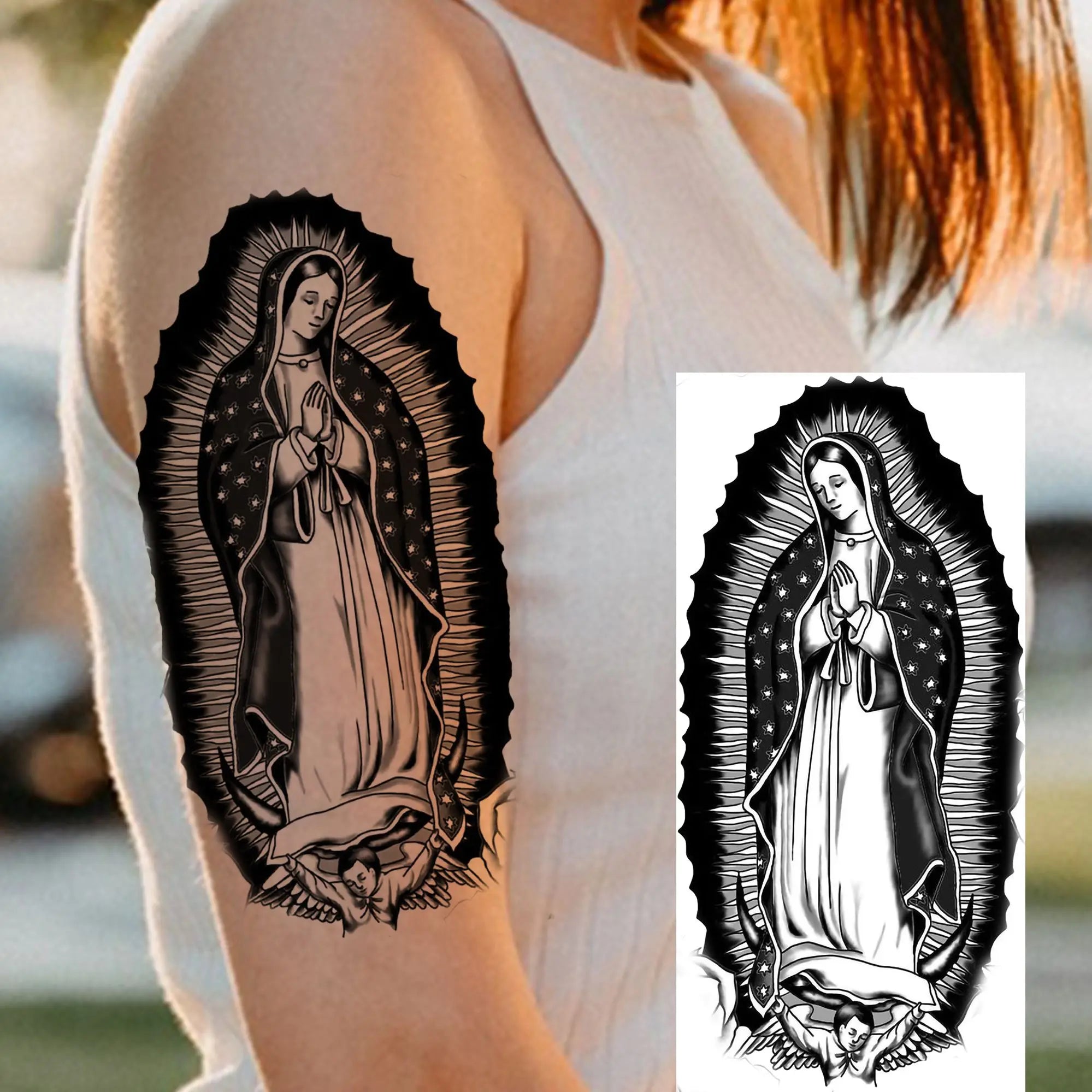 1 Sheet Realistic Jesus Holy Mother Pray Temporary Tattoos For Men Women Adults Long Lasting Waterproof Temp Fake Tattoo Sticker