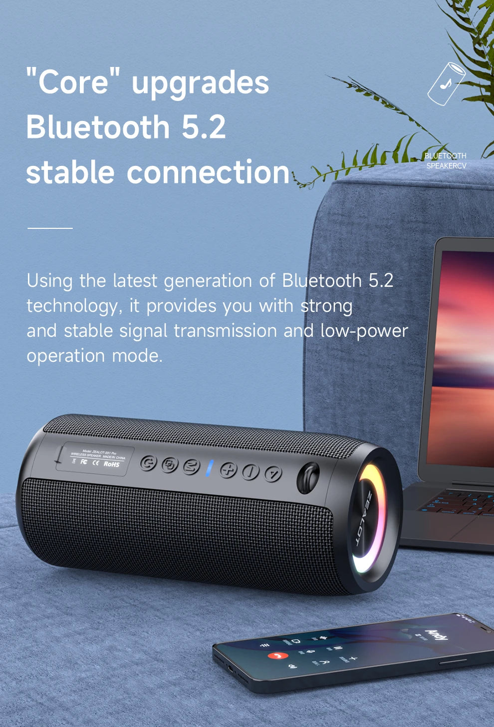ZEALOT-S51PRO 40W High-Power Bluetooth-Lautsprecher 3D-Stereo-Bass Bluetooth-Lautsprecher Tragbarer IPX5 Wasserdichter Geeigneter TWS Boombox