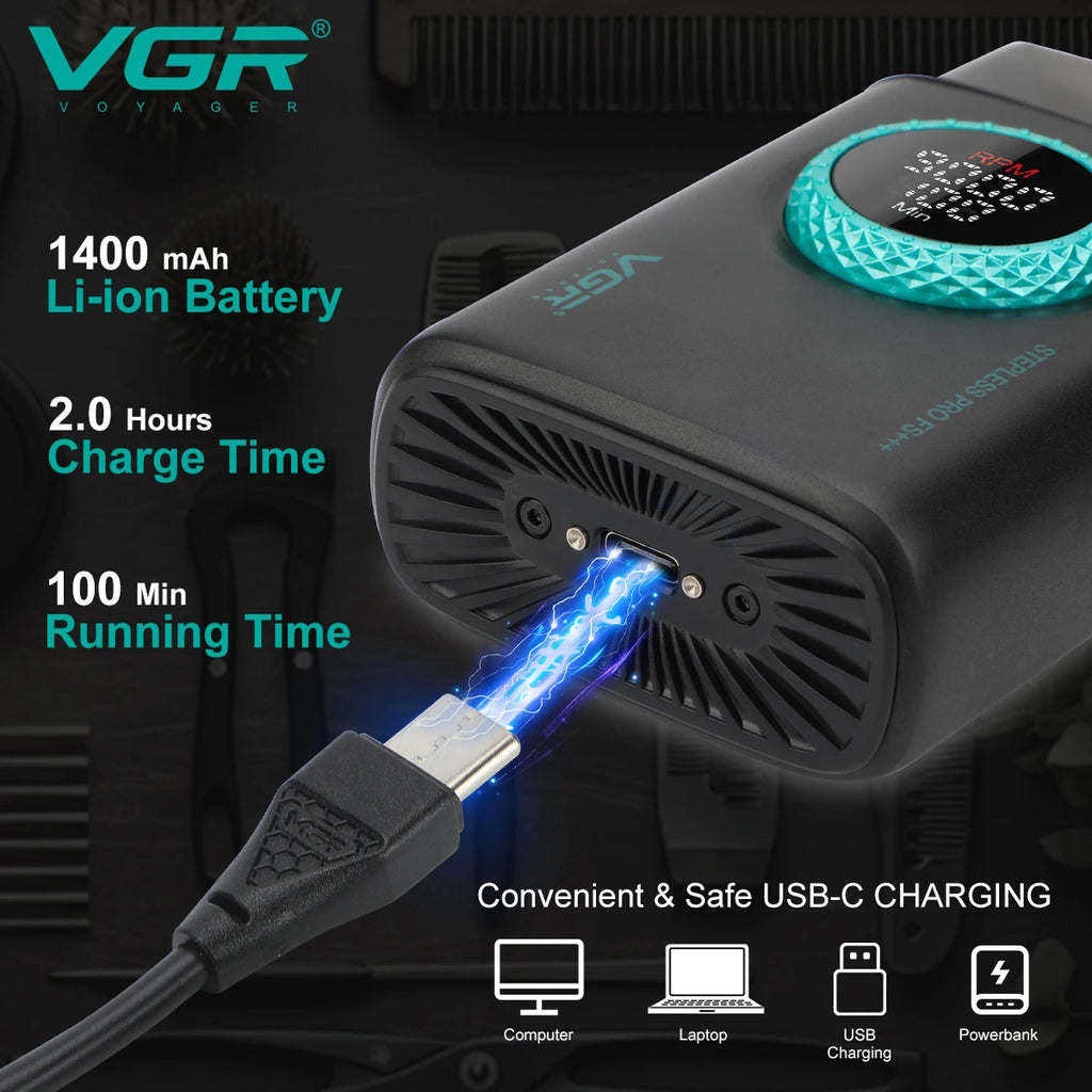 VGR High-End Herrenrasierer, Legierung, drei Schwingklingen, LED-intelligente Digitalanzeige, 9000 U/min Haarschneider V-378