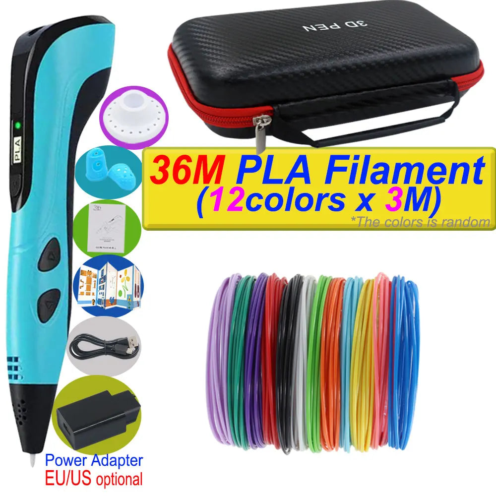 2026 Neue 3D-Druckstift DIY Dreidimensionale Malerei Kinderspielzeug mit LCD-Bildschirm Netzteil 200M PLA-Filament Spielzeug Geschenk