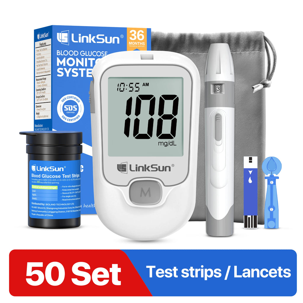 LinkSun G-425-1 Blutzuckermessgerät-Kit 50/100 Stück Teststreifen Lanzetten für Diabetes-Monitor Digitales Glukometer Blutzuckermessgerät