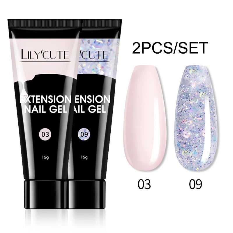 LILYCUTE 15ml Verlängerungsgel-Nagellack-Set Quick Nail Prolong mit Verlängerungsform-Nagelspitzen Acryl-Lösung Maniküre-Werkzeug-Kit