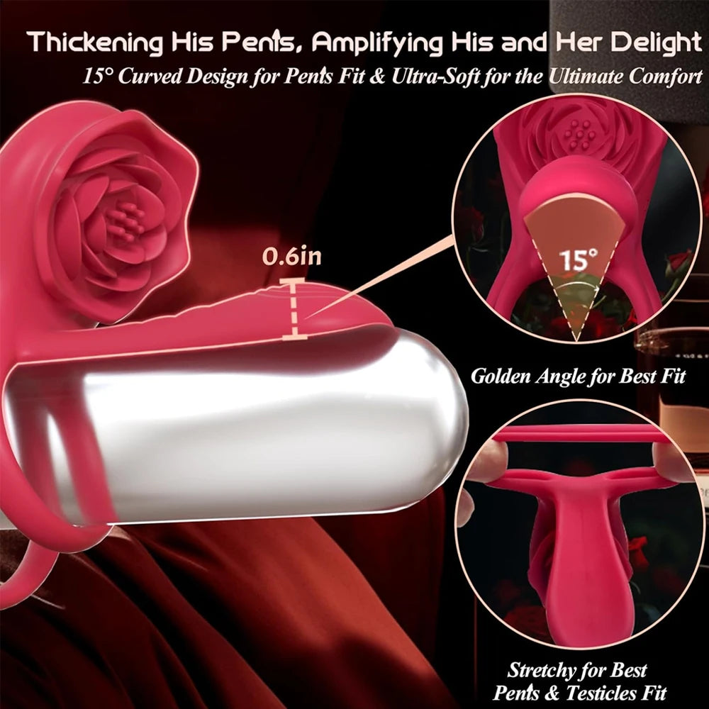 Rosen-Penisring Vibrator für Frauen G-Punkt Klitoris-Stimulation Männer Ejakulationsverzögerung Silikon-Hodenring Sexspielzeug für Paare