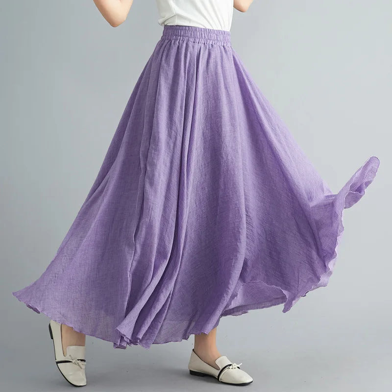 Neue 2020 Damen Leinen Baumwolle Lange Röcke Elastische Taille Plissierte Maxi Röcke Strand Boho Vintage Sommer Röcke Faldas Saia