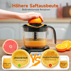 Aigostar Elektrische Zitruspresse, 1,2L große Saftpresse mit LED-Arbeitslicht und 2 abnehmbaren Kegeln, Zitronenpresse für Orangen