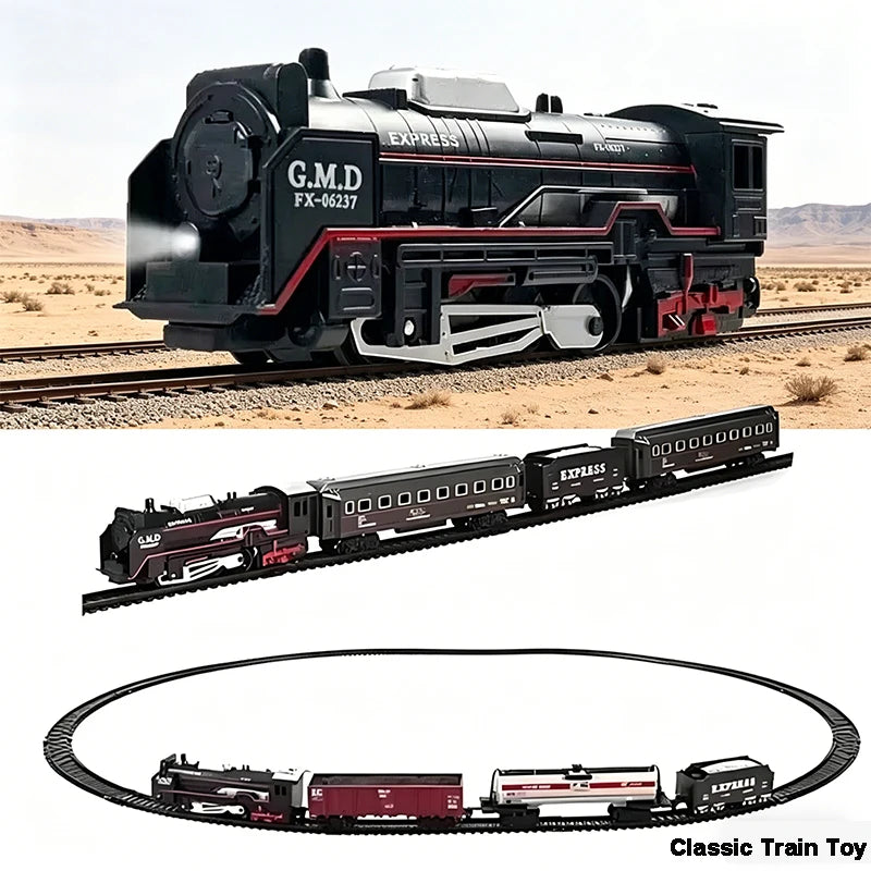 Klassische Eisenbahn Güterzug Spielzeug Elektrische Eisenbahn Schienenset mit Licht Schienen Modell Spielzeug für Kinder Geschenk Kinder Erwachsenen Spielzeug Hauptbild