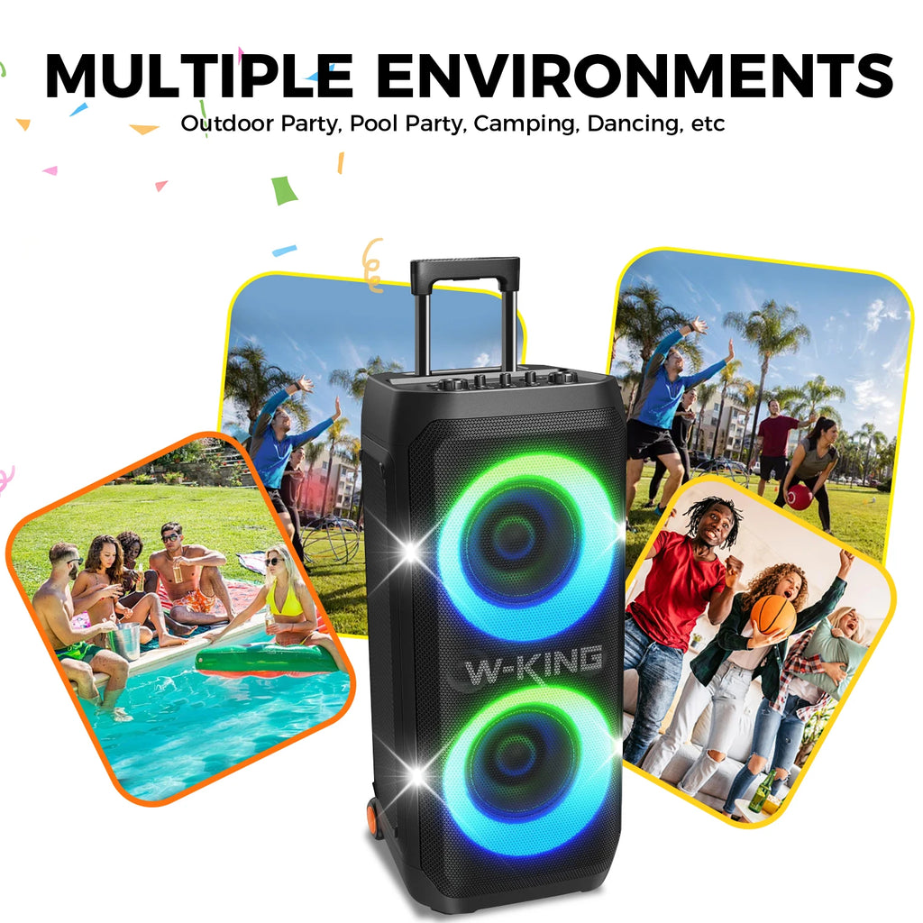 W-KING T12 Portable Bluetooth Speaker Box with 370W MAX Pro Sound, Light Show, CSB, Bass Boost, Wheels and Telescopic Handle
