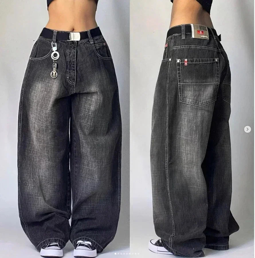 Amerikanische Y2K 2025 Neue weite Baggy Black Jeans Oversized Damen Street Casual Joker Denim-Hose Paar-Jeans Vintage Streetwear
