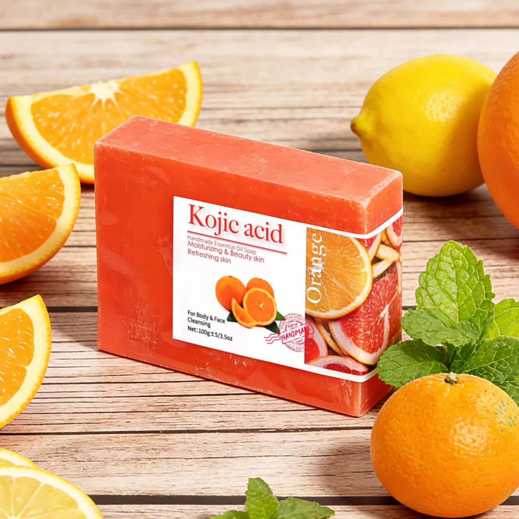 2 Stück/100 g Kojisäure Süßorange Handgemachte Ätherisches Öl Seife Reinigt sanft Gesicht und Körper Handgemachte Seife