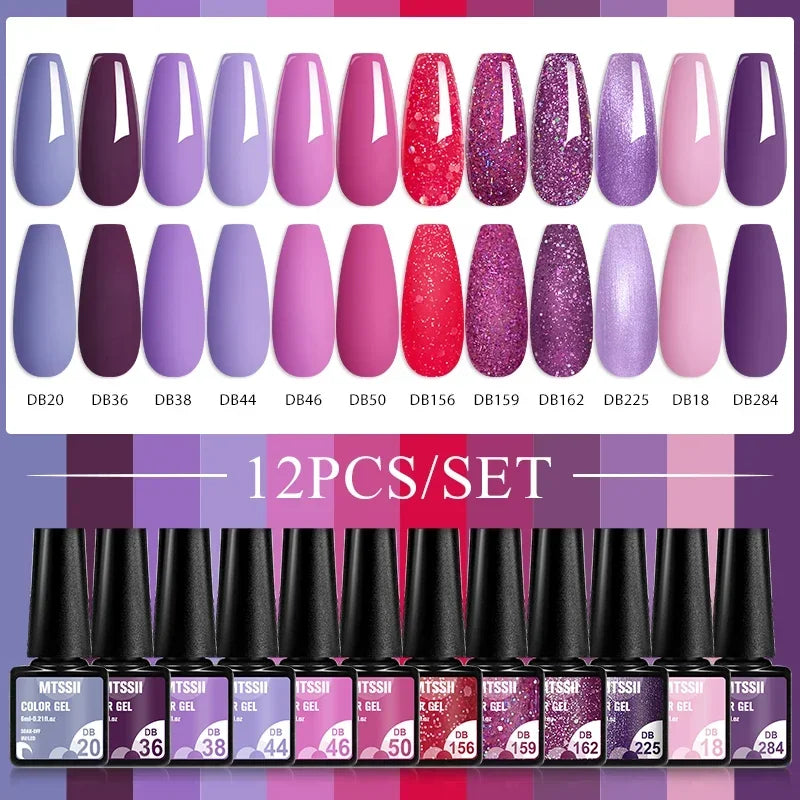 MTSSII 12tlg. Gellack-Set Nude Rosa Rot Glitzer Semi Permanent Soak Off UV Gel Nagellack Maniküre Kit Nagelzubehör DIY