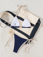 2026 Neu eingetroffen: Sexy Bikini-Set, zweiteiliger Damen-Badeanzug mit Color-Blocking-Rand, seitlicher Bindung und überkreuzten Rückendetails für Strand und Pool