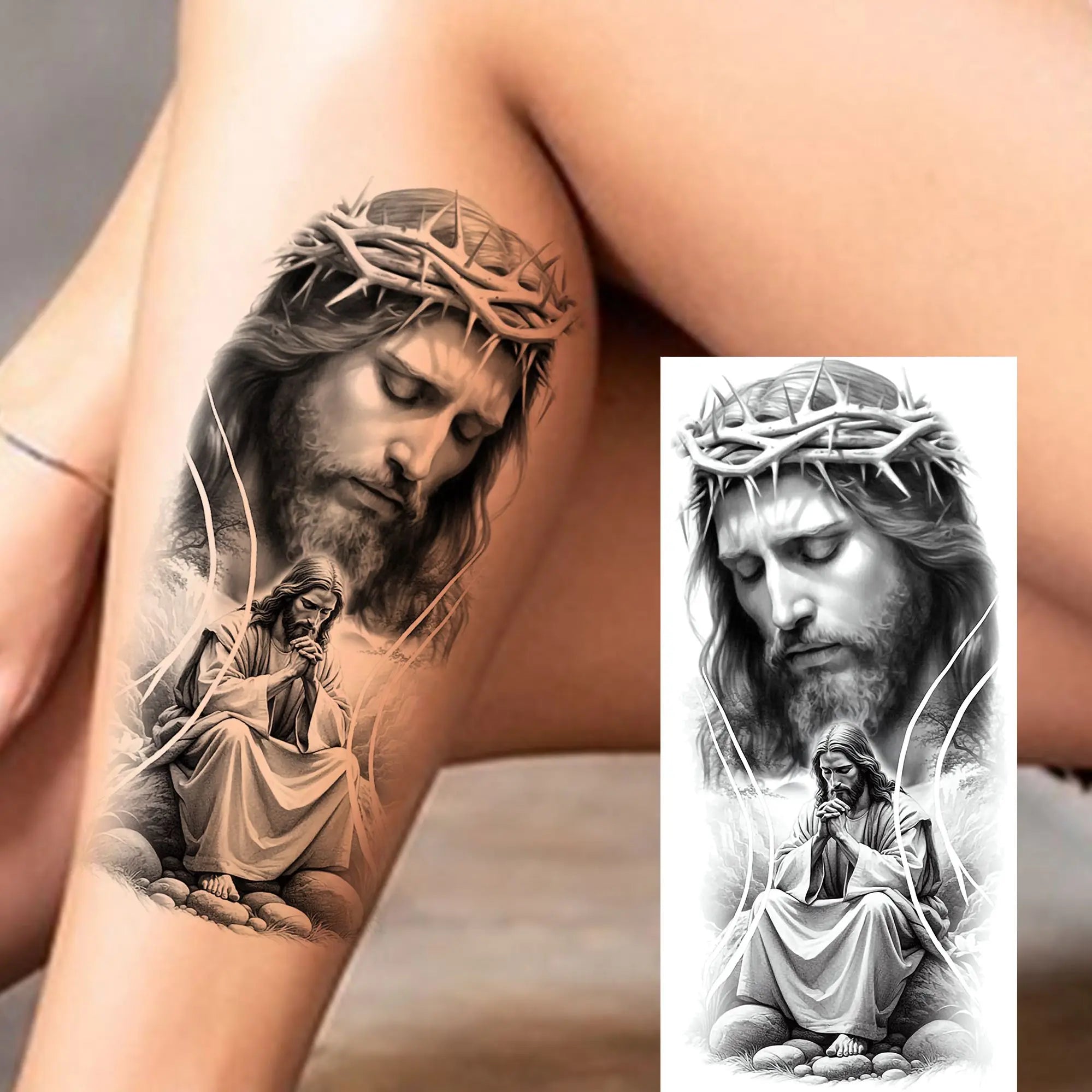 1 Sheet Realistic Jesus Holy Mother Pray Temporary Tattoos For Men Women Adults Long Lasting Waterproof Temp Fake Tattoo Sticker