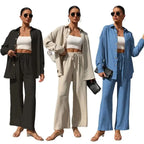 Große Größen Casual Locker Zweiteiler Weites Bein Hose Langarmshirt Hellbeige Street Style Elegant Qualität Polyester Somm...