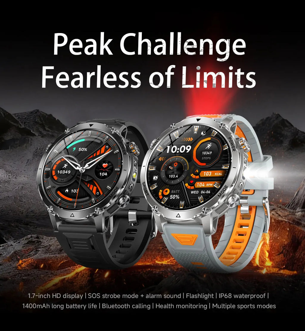 2026 Neue TANK Ultra 1400mAh Akku Militär Smartwatch 10ATM Wasserdicht Herzfrequenz Taktische LED Taschenlampe Herren Sportarmband